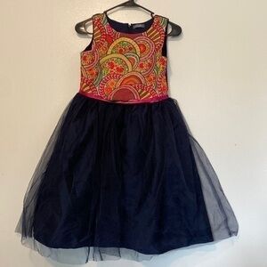 A.t.u.n stunning embroidered tulle hearts and flowers  navy dress 10/12